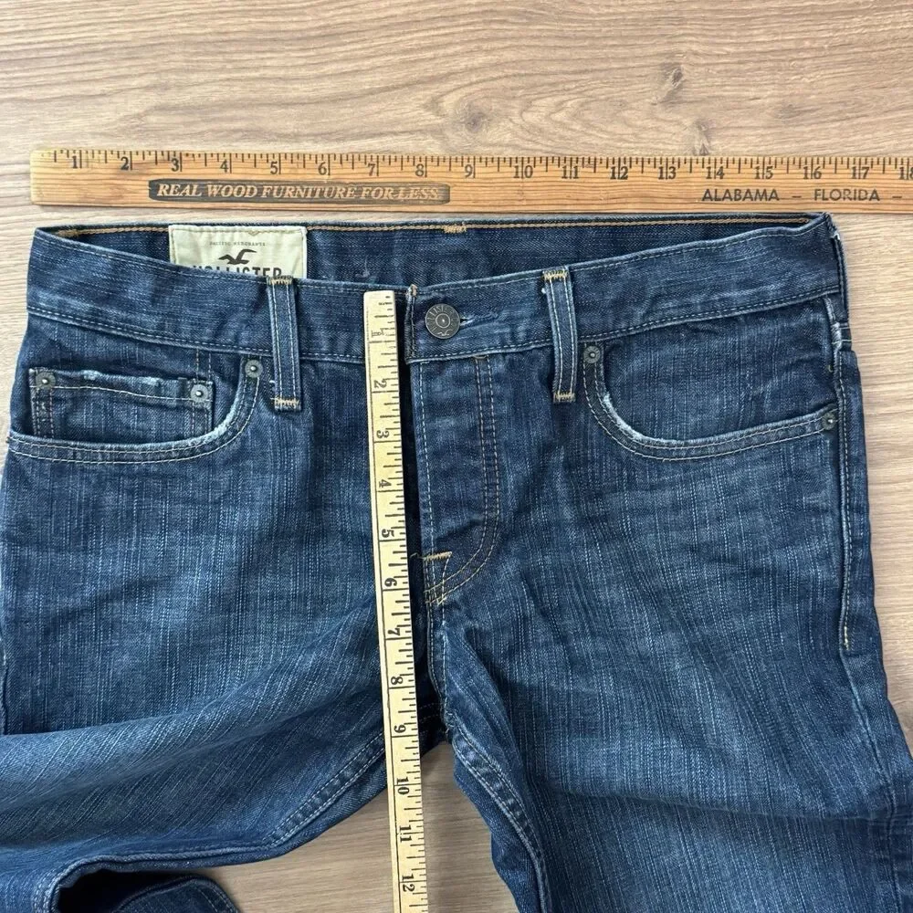 Hollister Mens Jeans 30x30 (Fits 32 Waist) Button Fly Blue Dark Wash Denim Pants